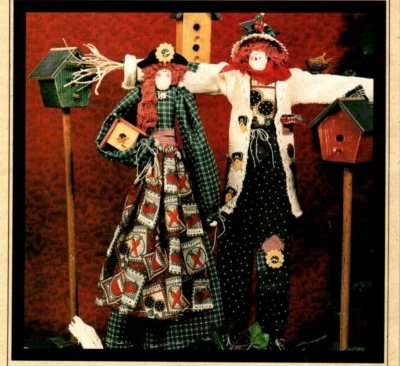 Country Garden Friends Girl & Scarecrow Dolls Wood & Cloth Pattern Long Leggins - Image 1 of 2