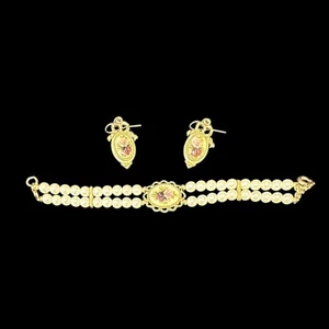 Vintage Victorian Style Floral Faux Pearl Bracelet W/ Matching Earrings - Picture 1 of 15