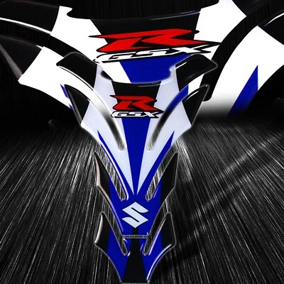 3D Gel Fuel/Gas Tank Pad Bike Tough Protector Reflective Suzuki& GSXR White/Blue - Image 1 of 4