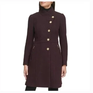 Abrigo texturizado para mujer NUEVO CON ETIQUETAS $400 ADIVINA en puerto/mezcla de lana borgoña XL - Imagen 1 de 9