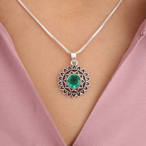 VETEMENTS Ciondolo gioiello argento sterling 925 pietra preziosa diopside cromato 1 14" per matrimonio