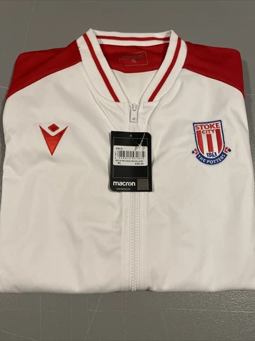 Macron Stoke City, The Potters Home Walk Out Jacket. 21-22 Adult XL. White/Red Cover