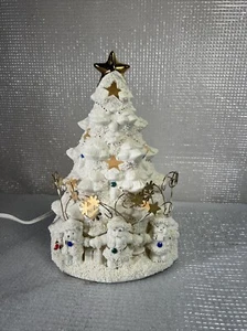 "JCPENNEY HOME COLLECTION PORCELAIN CHRISTMAS TREE NIGHT LIGHT" WHITE & GOLD - Picture 1 of 12