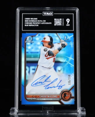 2022 BOWMAN CHROME CREED WILLEMS BLUE REFRACTOR AUTO TAG 9 MINT /150  - Image 1 of 2