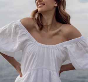 ESS The Label Dress Size 6 XXS White Cotton Smock Mini Off Shoulder Boho Beach - Picture 1 of 10