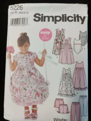 Simplicity 5226 Child's Dress, Slip Dress or Top & Pants or Shorts sz 3-8 - Image 1 of 2