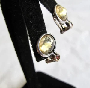 Vintage Manfredi Ohrringe Sterling Citrin & roter Stein Omega Clip-ons - Bild 1 von 8