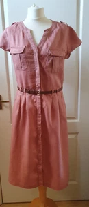 Vestido de lino Laura Ashley rosa oscuro estilo utilitario con bolsillos con cinturón Reino Unido 12 - Imagen 1 de 16