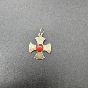 Kreuz mit rotem Mittelstein in Jerusalem 950 Silber - Vintage - Bild 1 von 5