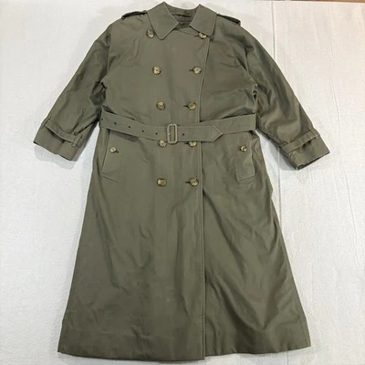 Vintage Burberry Womens Trench Coat Green Double Breasted Sz 6P Check Wool Lined - Image 1 of 4