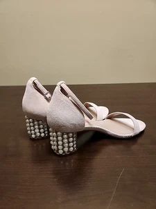 New Betsey Johnson 7.5 Nyla Dusty Pink Faux Pearls Heel Suede Ankle Strap Sandal - Picture 1 of 9