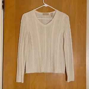 Suéter Kate Hill Cuello en V Tejido con Cable Talla PS Blanco Lana Angora Cachemira - Imagen 1 de 7