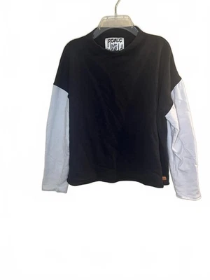 Peace Love World Black and White Raglan Long Sleeve Crop Sweatshirt Size XL - Image 1 of 4