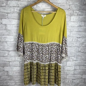 New Umgee Popover Top Flowy Tiered Tassels Babydoll Citrus Floral Boho Size M - Picture 1 of 15