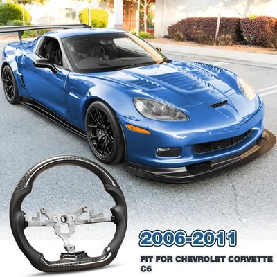 Real Carbon Fiber Steering Wheel For Chevrolet Corvette C6 2006-2011 D-shaped Foto 1 de 4