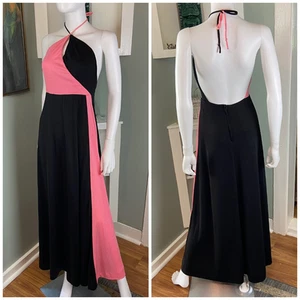 Vintage 70s The Le Factory Halter Backless Two toned striped medium Maxi Dress - Picture 1 of 13