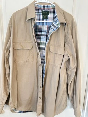 Scandia Woods Mens Large Vintage Khaki Flannel Lined Shirt Jacket Shacket - Image 1 of 4