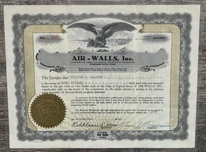 1950 Stock Certificate Air - Walls, Inc. Organized in Washington Graphics - Picture 1 of 2