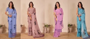 Nuevo lanzamiento suave sari de georgette con blusa para uso tradicional - Imagen 1 de 13