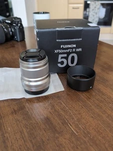 Fujinon XF 50mm F/2 R WR Silver Lens with Hood and Cap - Picture 1 of 2
