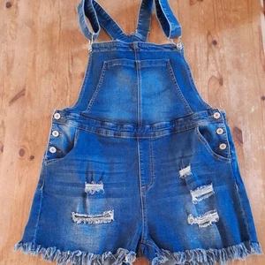 Stretchy Blue Denim Dungaree Shorts XL - Picture 1 of 9