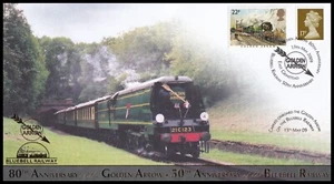 GB 80th Ann of the Golden Arrow 2009 cubierta de ferrocarril Bluebell transportada por Buckingham - Imagen 1 de 2