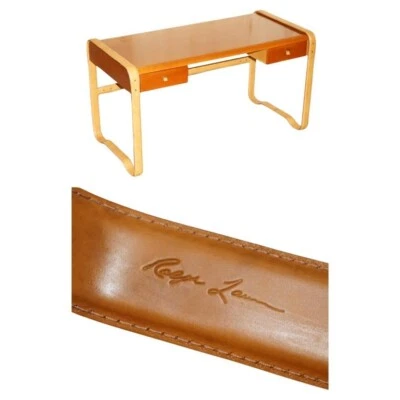 RALPH LAUREN SIGNED & STAMPED MADE IN ITALY LEATHER & MAPLE WRITING TABLE DESK - Image 1 of 4