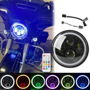 7 " Inch RGB Motorcycle LED Headlight Hi/Low Beam APP For Harley Electra Glide - Picture 1 of 19