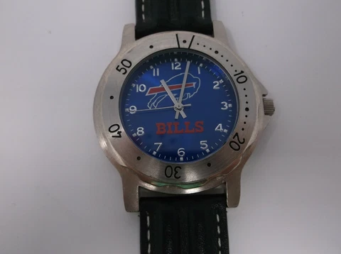 BUFFALO BILLS Watch Stainless Steel Case Genuine Leather Band Cover