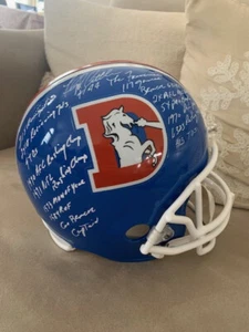 FLOYD LITTLE SIGNED FULL SIZE RIDDELL BRONCOS STAT HELMET+JSA 17 INSCRIPTIONS - Picture 1 of 5