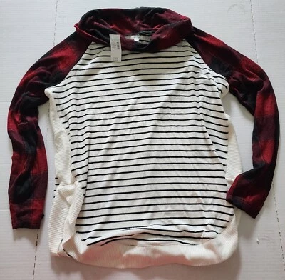 Top para mujer Maurices cuello capucha crema rayas franela búfalo talla grande nuevo con etiquetas Foto 1 de 4