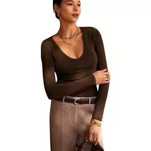 OGL Brown Mid Thermal Ruched Side V Neck Long Sleeve Brami Womens Size XS - Picture 1 of 13