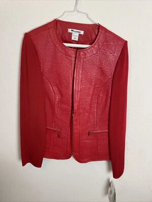NWT Peter Nygard Women's Red Leather Knit Full Zip Jacket Sz Med - Image 1 of 4