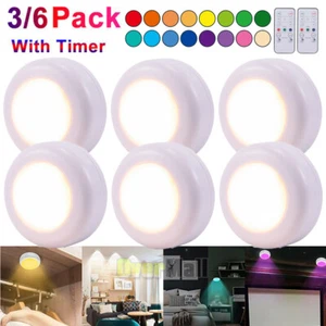 3/6 Pack LED Puck Lights 16 Colors w/ Remote - Wireless Under Cabinet Lighting - Picture 1 of 25