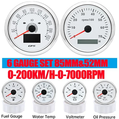 6 Gauge Set 85mm GPS Speedometer 200KM/H&Tacho&52mm Fuel/Oil/Temp/Volt Gauge  - Image 1 of 4