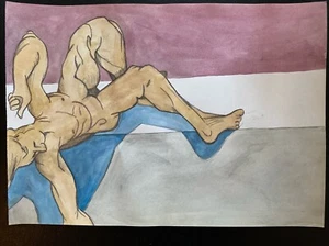Original Cubist Watercolor Painting of Nude Figure Modern 12x17” - Picture 1 of 7