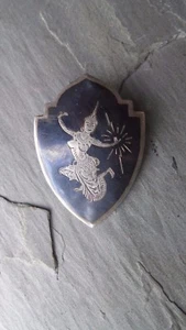 Niello Mekkala Goddess Lightning Sterling Silver Pin Shield 925 Vintage Siam 2" - Picture 1 of 5