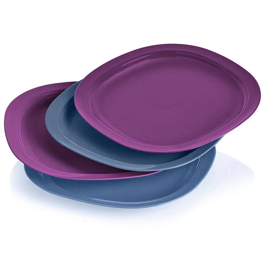 NEW Tupperware microwave reheat able luncheon plate set of 4 purple & Blue - Image 1 of 2