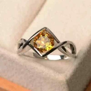 2Ct Round Cut Lab Created Citrine Women's Engagement Ring 14K White Gold Plated - Picture 1 of 6