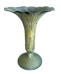 Antique Hand Tooled Bronze Art Nouveau Trumpet Vase Morning Glory 9-5/8" Tall - Picture 1 of 9