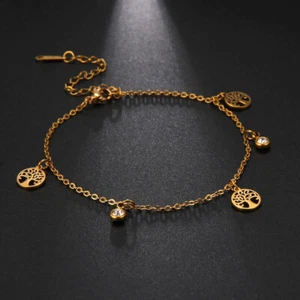 Tree of Life Crystal Anklet Stainless Steel Anklet - Picture 1 of 4