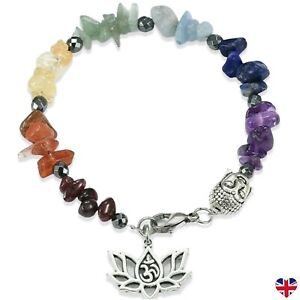 7 Chakra Bracelet Anklet Crystal Gemstone Buddha Lotus Reiki Healing Anxiety UK