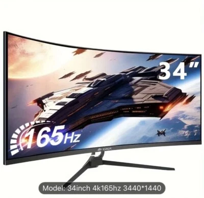 CRUA 34 Inch IPS PC Screen, QHD 144Hz Gaming Monitor, 3440*1440 1500R 1ms - Image 1 of 4