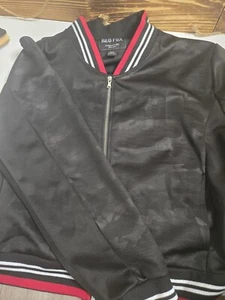 Red Fox Black Camo Bomber Jacket Letter Jacket Sz 3x With Red Accents DES n Usa - Picture 1 of 24