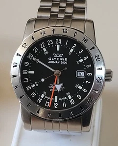 Glycine 3764 Airman 2000 Worldtimer GMT Black Dial Automatic Watch MENS 41MM - Picture 1 of 9