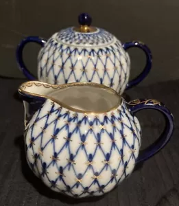 Lomonosov USSR Sugar & Creamer Set Excellent Cobalt 22K Net *MINT* - Picture 1 of 14
