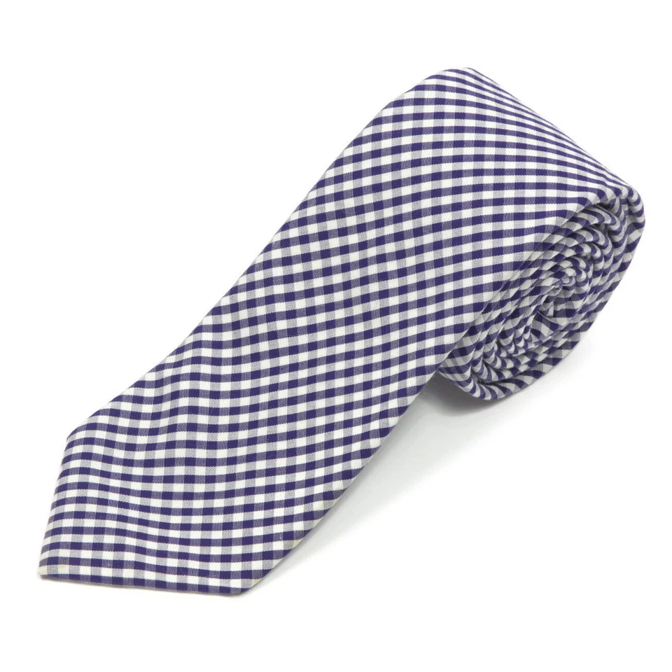 STEVEN ALAN Dark Blue Gingham Plaid Men's Skinny Cotton Neck Tie - Image 1 of 4