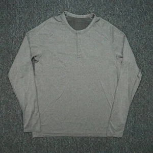 Lululemon Shirt Mens Medium Gray Long Sleeve Henley Metal Vent Tech Stretch - Picture 1 of 9