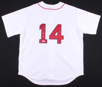 Camiseta personalizada firmada por Jim Rice de los Medias Rojas de Boston (certificado de autenticidad JSA) 8x jardinero All-Star Foto 1 de 4