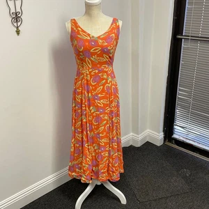 Sigrid Olsen Women's Dress - Orange with Multicolor Flowers - Size 4 - EUC - Picture 1 of 8